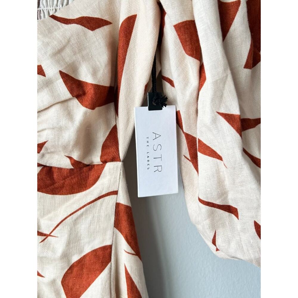 NWT ASTR The Label Heather Linen Mini Dress Rust Abstract Puff Sleeve Small - Picture 5 of 10